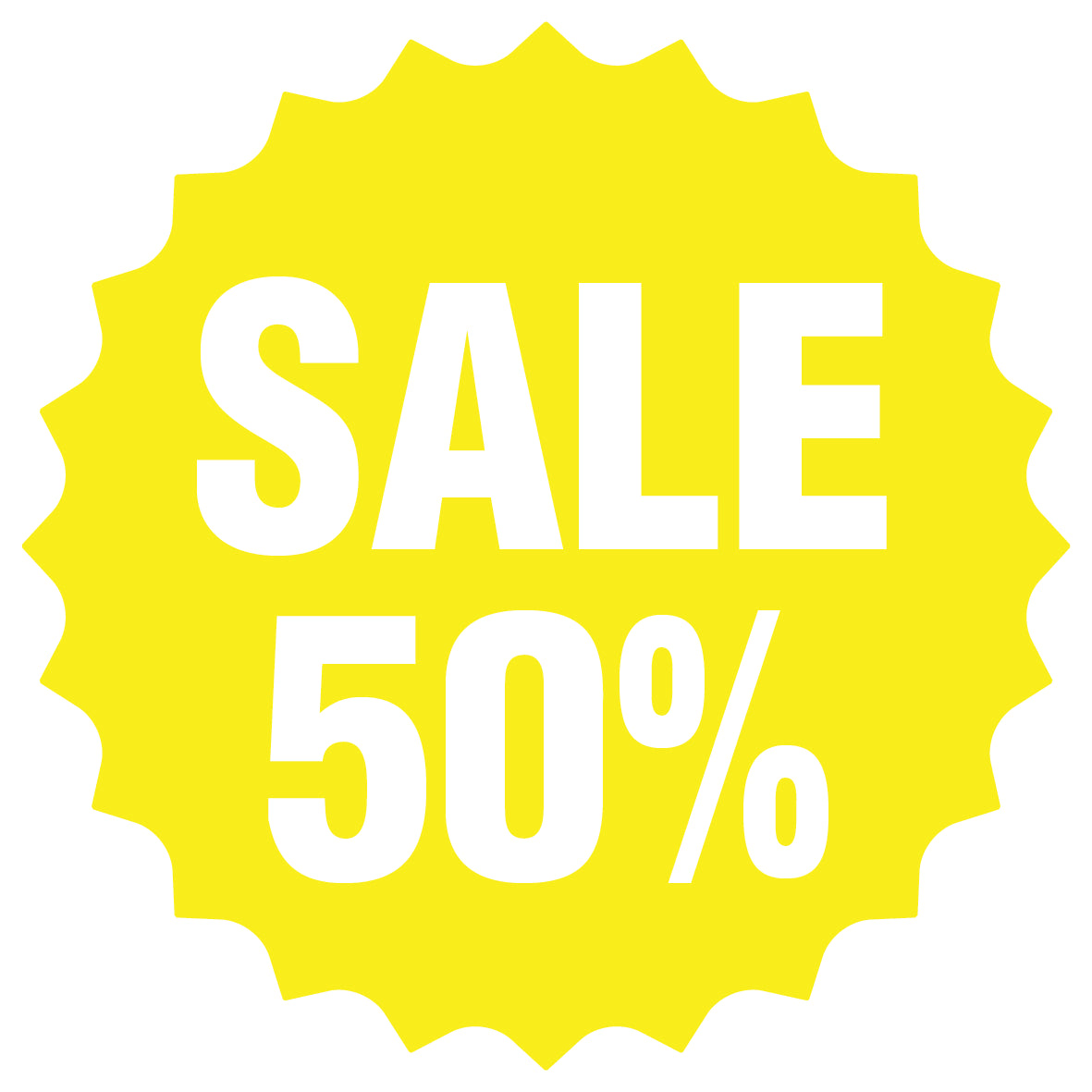 Promotional stickers round star-shaped "Sale 50%" 2-7 cm LH-SALE-3050-RS-10-3-0