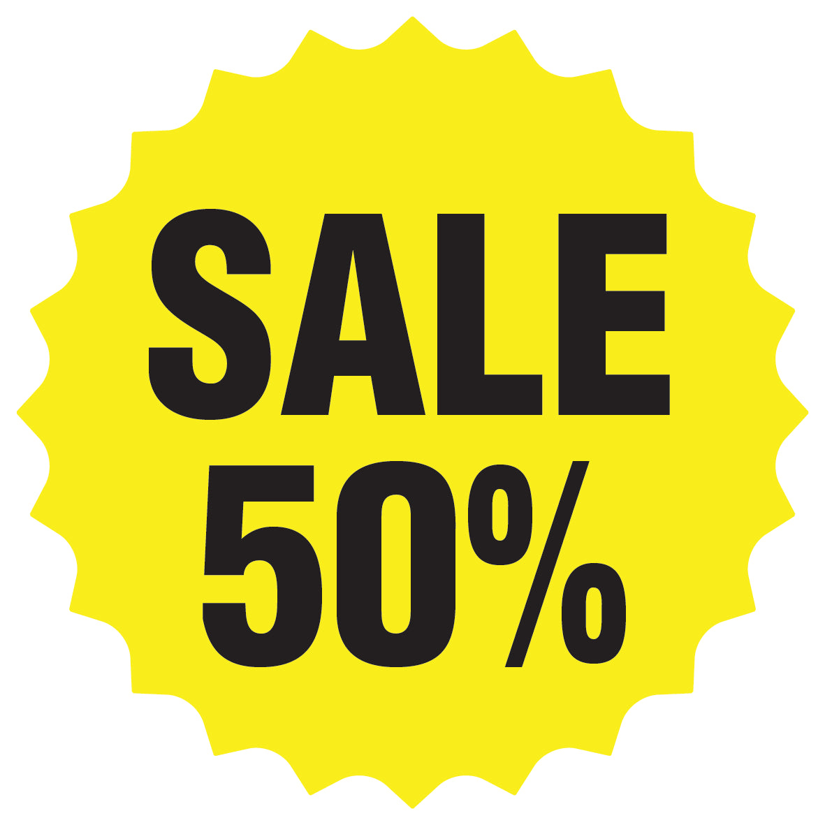 Promotional stickers round star-shaped "Sale 50%" 2-7 cm LH-SALE-3050-RS-10-3-88