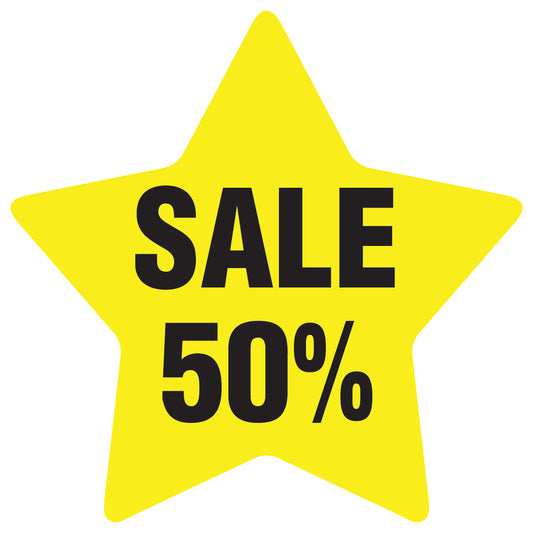 Promotional stickers star-shaped "Sale 50%" 2-7 cm LH-SALE-3050-ST-10-3-88