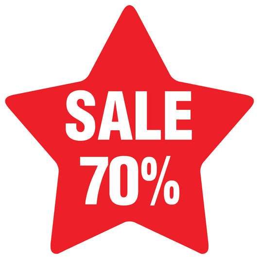 Promotional stickers star-shaped "Sale 70%" 2-7 cm LH-SALE-3070-ST-10-14-0