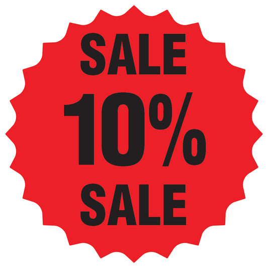 Promotional stickers round star-shaped "Sale 10% sale" 10-60 cm LH-SALE-5010-RS-10-14-88