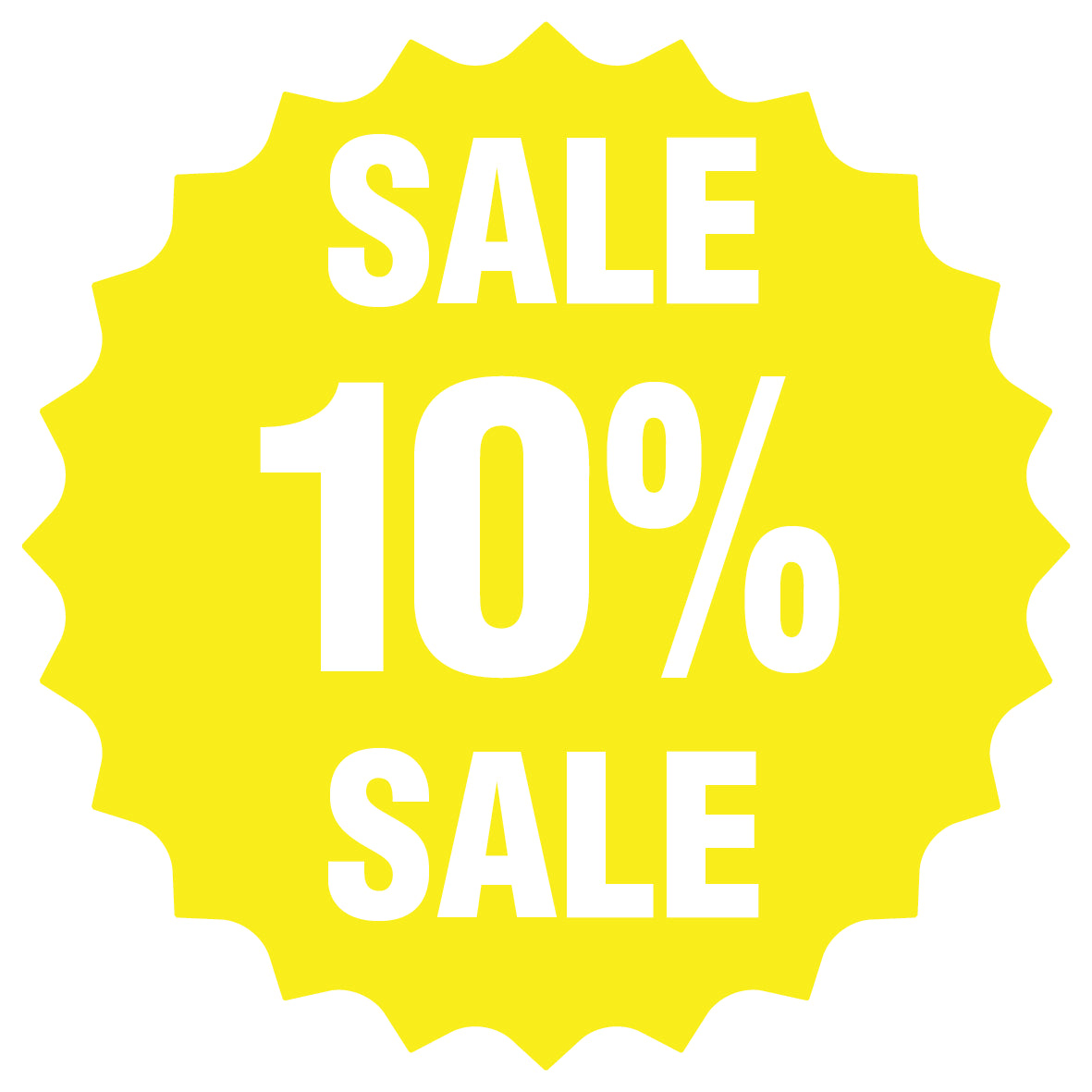 Promotional stickers round star-shaped "Sale 10% sale" 10-60 cm LH-SALE-5010-RS-10-3-0