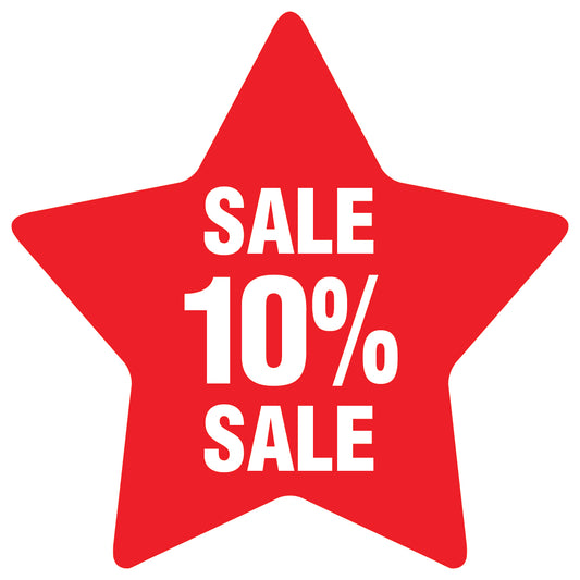 Promotional stickers star-shaped "Sale 10% sale" 2-7 cm LH-SALE-5010-ST-10-14-0