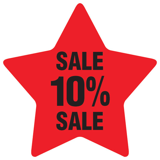 Promotional stickers star-shaped "Sale 10% sale" 2-7 cm LH-SALE-5010-ST-10-14-88