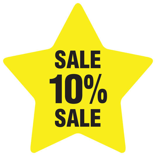 Promotional stickers star-shaped "Sale 10% sale" 2-7 cm LH-SALE-5010-ST-10-3-88