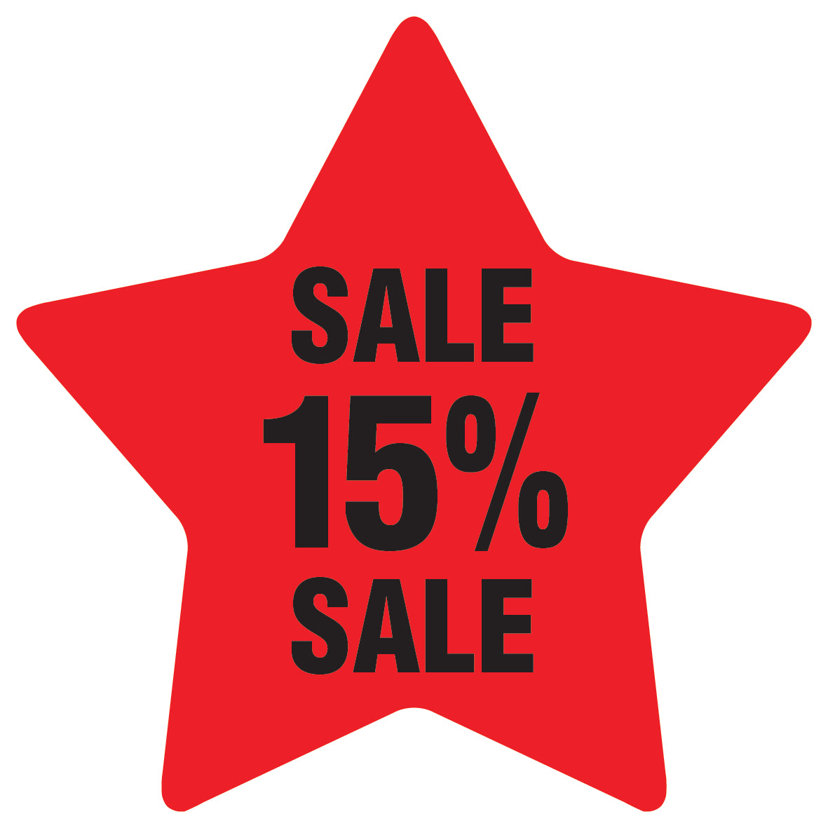 Promotional stickers round star-shaped "Sale 15% sale" 10-60 cm LH-SALE-5015-ST-10-14-88