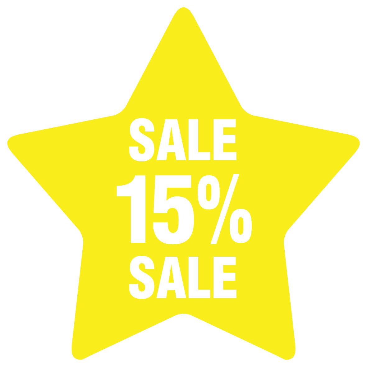 Promotional stickers round star-shaped "Sale 15% sale" 10-60 cm LH-SALE-5015-ST-10-3-0