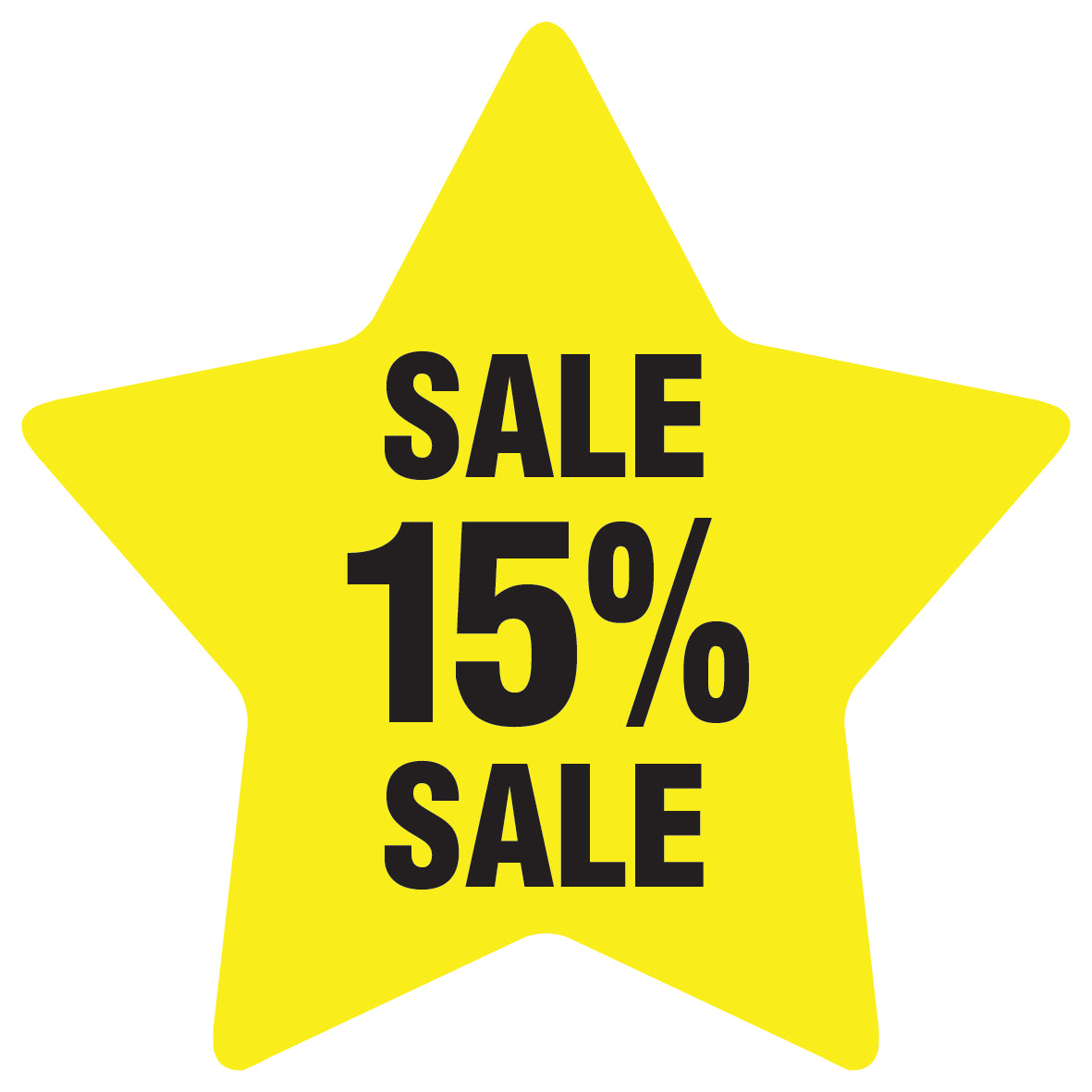 Promotional stickers round star-shaped "Sale 15% sale" 10-60 cm LH-SALE-5015-ST-10-3-88