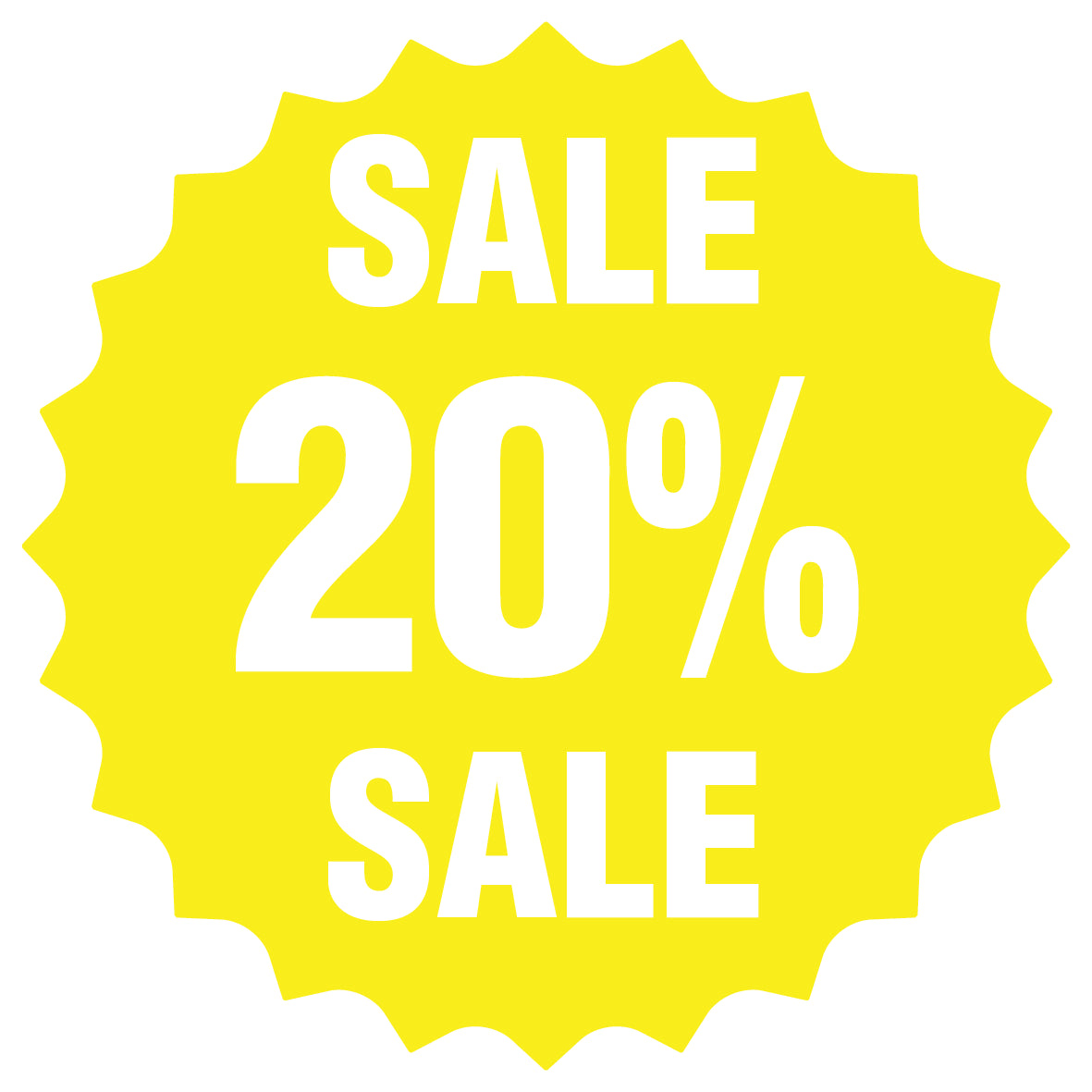 Promotional stickers round star-shaped "Sale 20% sale" 2-7 cm LH-SALE-5020-RS-10-3-0