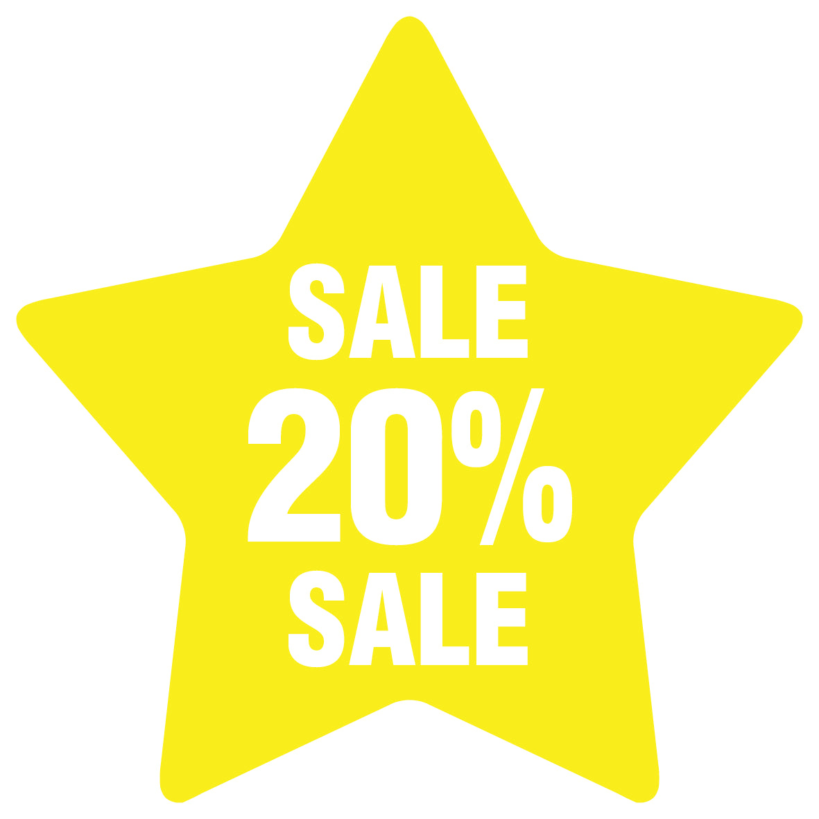 Promotional stickers star-shaped "Sale 20% sale" 2-7 cm LH-SALE-5020-ST-10-3-0