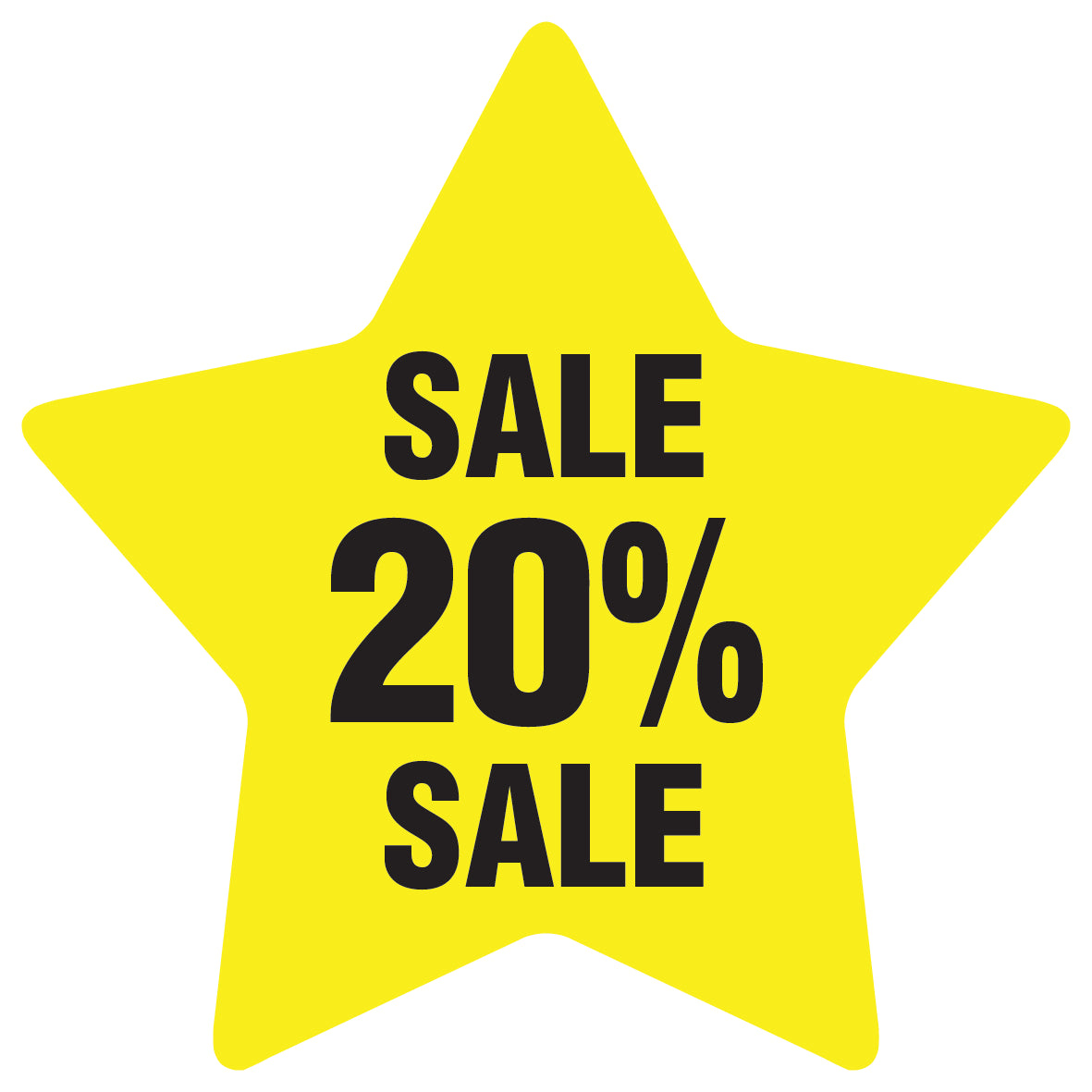 Promotional stickers round star-shaped "Sale 20% sale" 10-60 cm LH-SALE-5020-ST-10-3-88