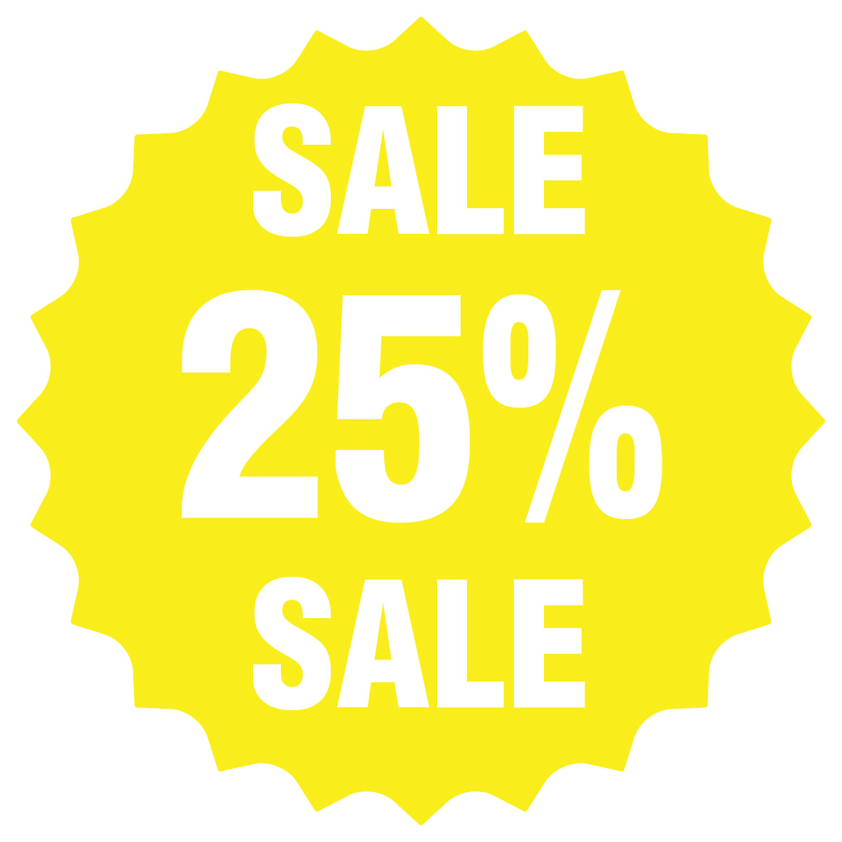 Promotional stickers round star-shaped "Sale 25% sale" 2-7 cm LH-SALE-5025-RS-10-3-0