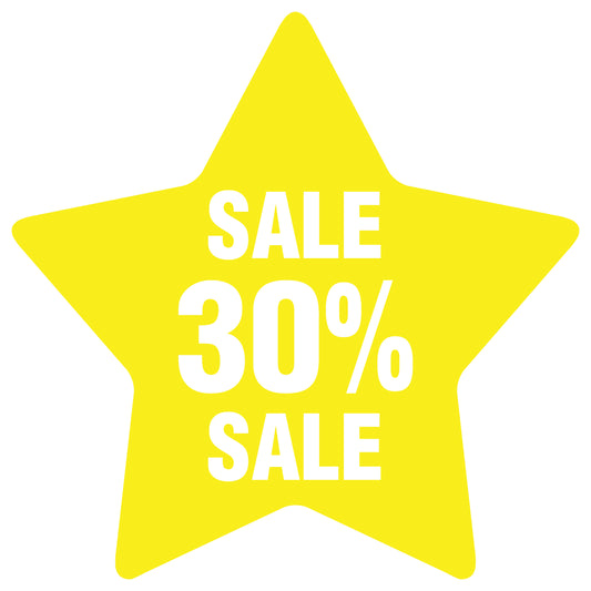 Promotional stickers round star-shaped "Sale 30% sale" 10-60 cm LH-SALE-5030-ST-10-3-0