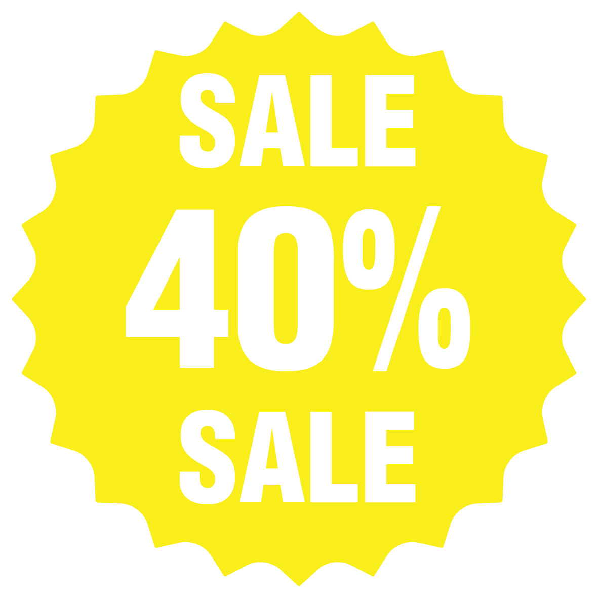 Promotional stickers round star-shaped "Sale 40% sale" 2-7 cm LH-SALE-5040-RS-10-3-0