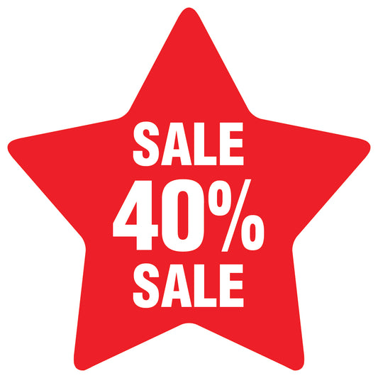 Promotional stickers star-shaped "Sale 40% sale" 2-7 cm LH-SALE-5040-ST-10-14-0