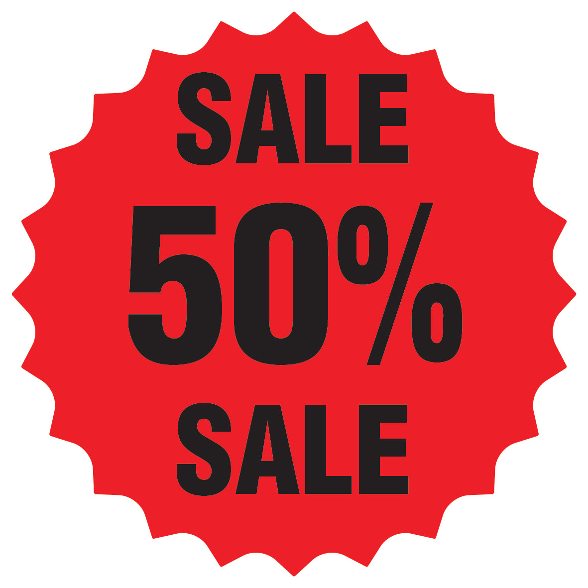 Promotional stickers round star-shaped "Sale 50% sale" 2-7 cm LH-SALE-5050-RS-10-14-88