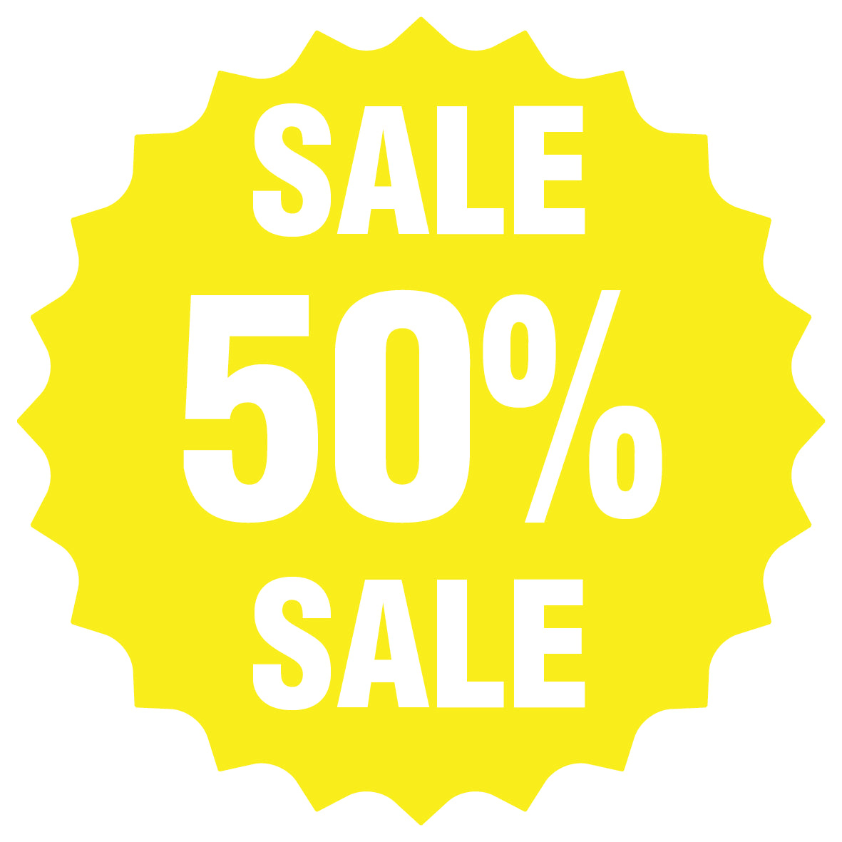 Promotional stickers round star-shaped "Sale 50% sale" 2-7 cm LH-SALE-5050-RS-10-3-0