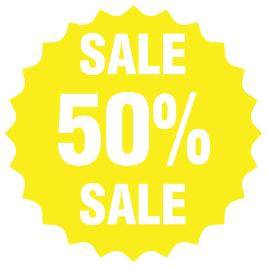 Promotional stickers round star-shaped "Sale 50% sale" 10-60 cm LH-SALE-5050-RS-10-3-0