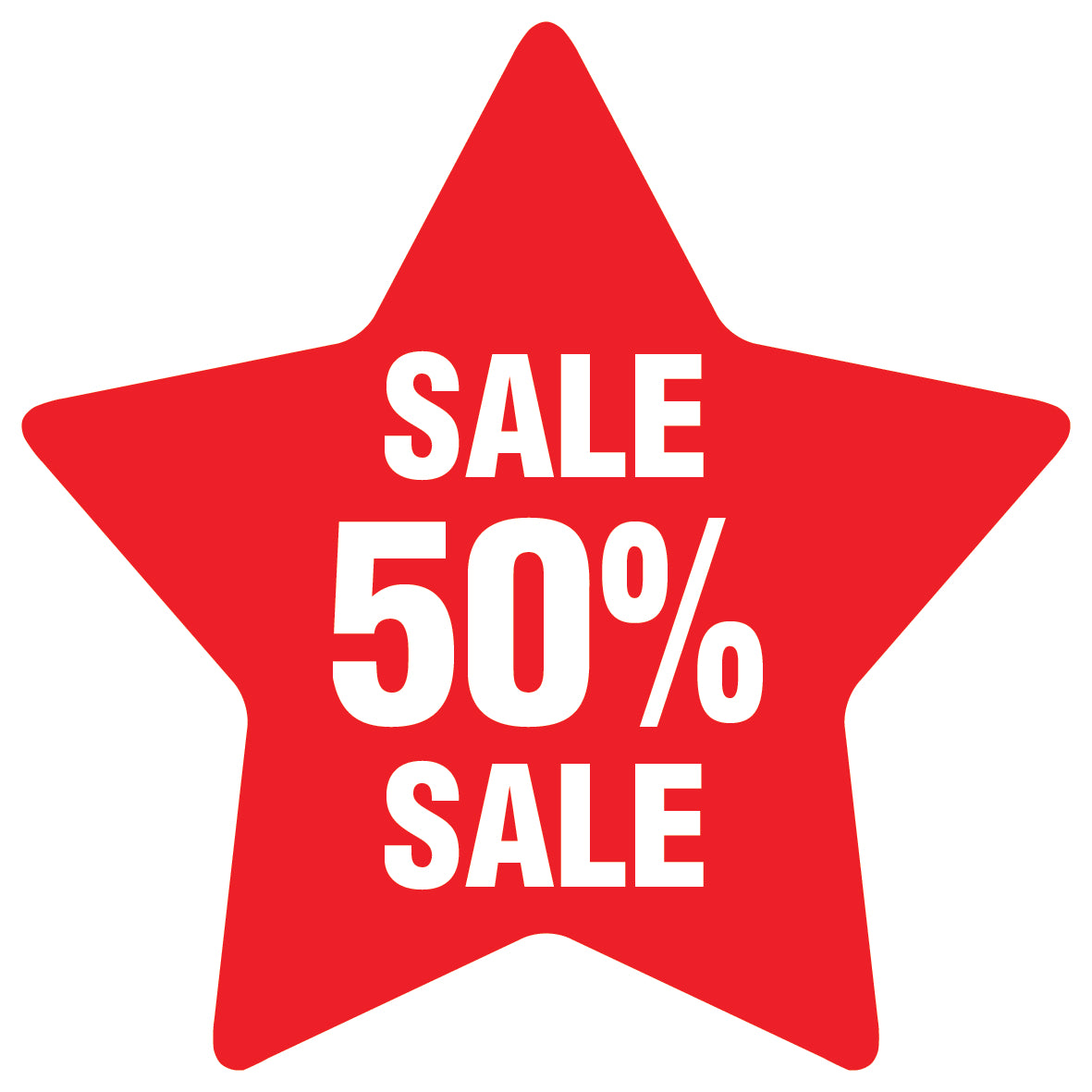 Promotional stickers star-shaped "Sale 50% sale" 2-7 cm LH-SALE-5050-ST-10-14-0