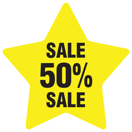 Promotional stickers star-shaped "Sale 50% sale" 2-7 cm LH-SALE-5050-ST-10-3-88