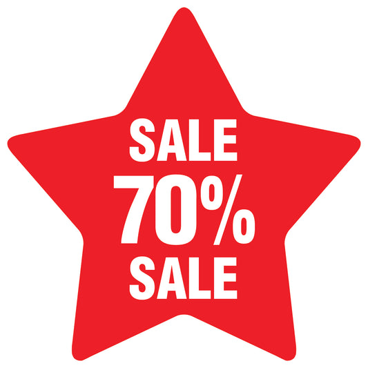 Promotional stickers star-shaped "Sale 70% sale" 2-7 cm LH-SALE-5070-ST-10-14-0