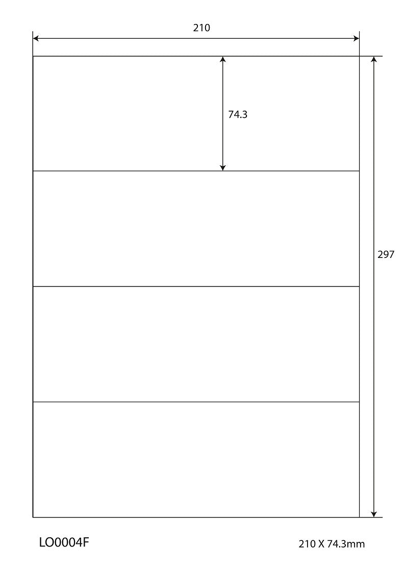 400 universal labels 210x74.3mm, on 100 Din A4 sheets, glossy, self-adhesive LO-0004-F-80