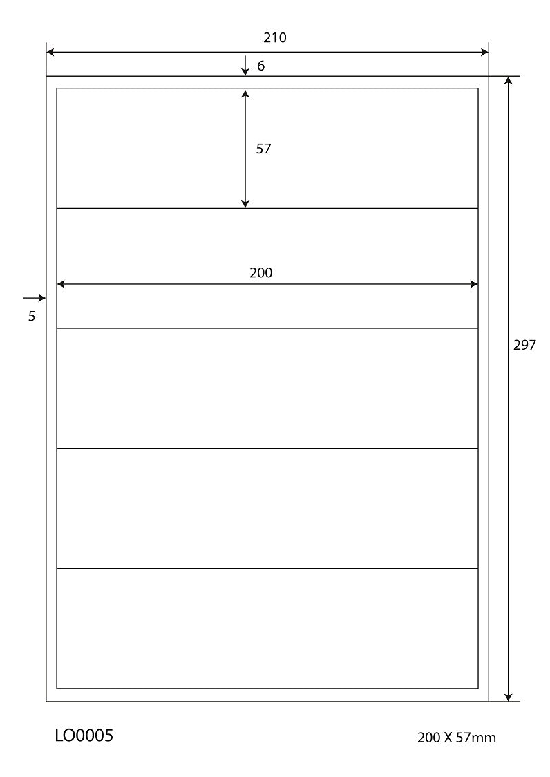 500 universal labels 200x57mm, on 100 Din A4 sheets, glossy, self-adhesive LO-0005-80