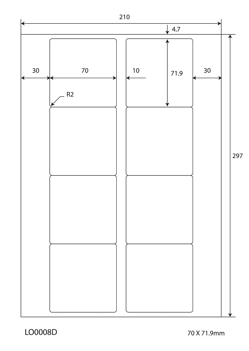 100 DIN A4 sheets 70x71.9 mm 70g ES-0008D-70-0