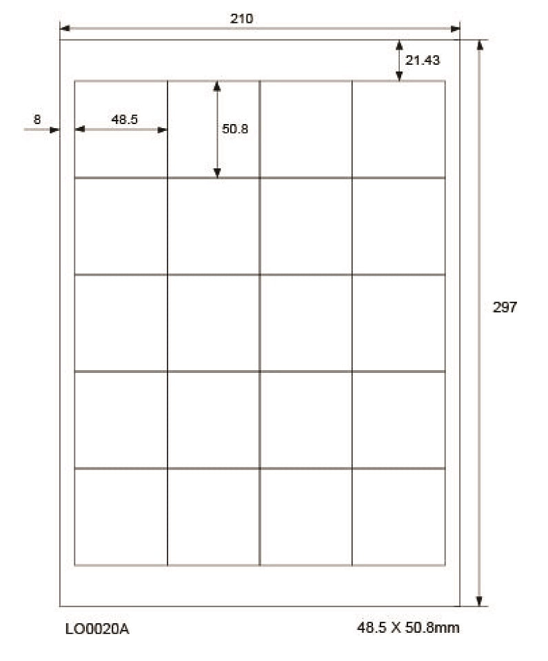 100 DIN A4 sheets 48.5x50.8mm 70g ES-0020A-70-0