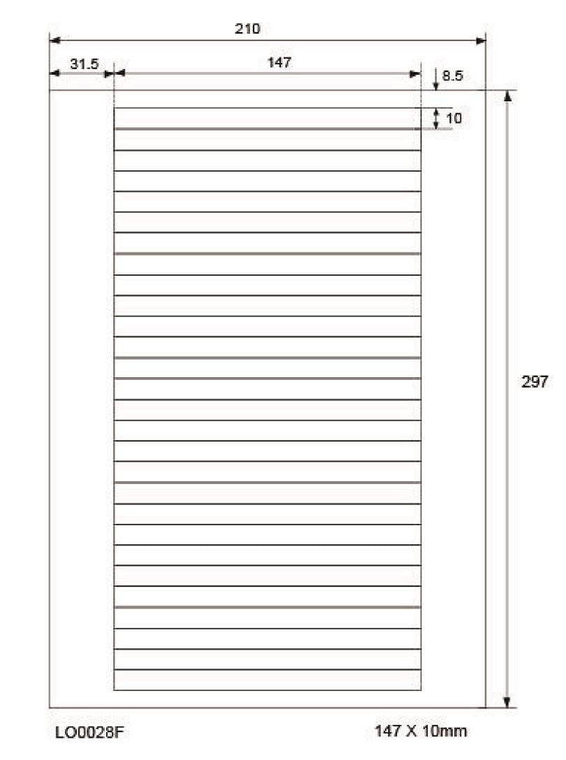 2800 universal labels 147x10mm, on 100 DIN A4 sheets, glossy, self-adhesive LO-0028-F-80