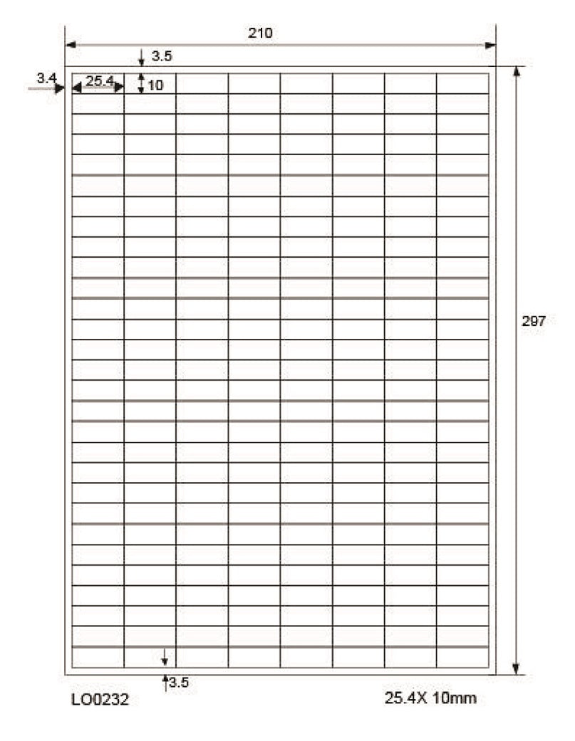 23200 universal labels 25.4x10mm, on 100 Din A4 sheets glossy, self-adhesive LO-0232-80